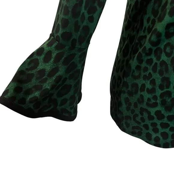 Michael Kors Women's Leopard Print Bell Sleeve Top Green Black Size XS Stretch - Picture 11 of 12